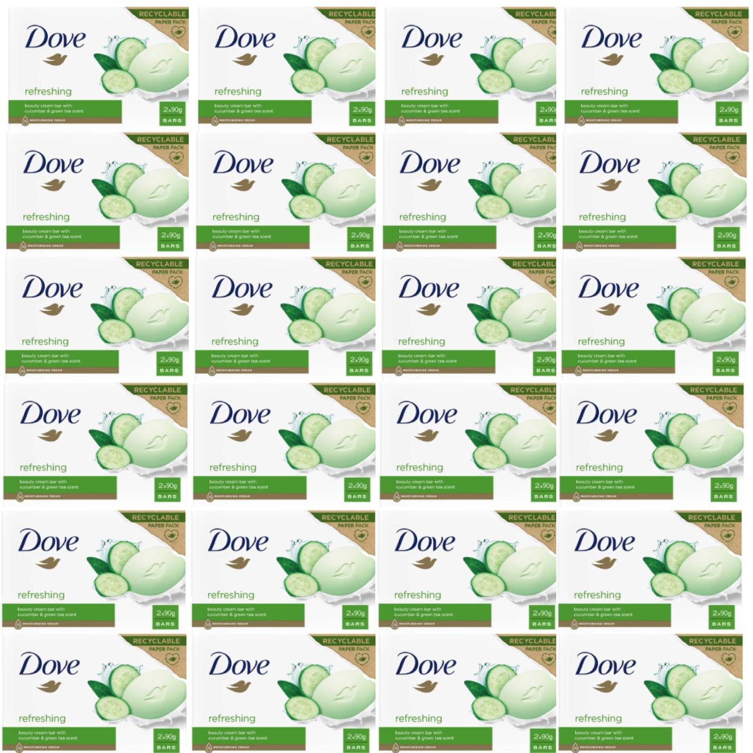 Dove Beauty Cream Bar Seifen, robust, verschiedene Düfte, 2 x 90 g (24 Einheiten, Gurke und grüner Tee)