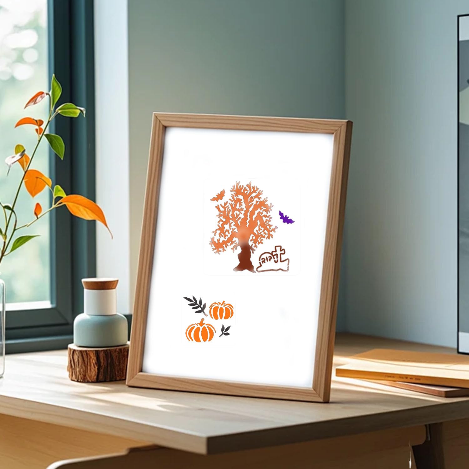36 Pcs Halloween Stencils Reusable,3 x 3 Inch Halloween Stencils for Painting on Wood,Happy Pumpkin Spider Web Stencil for Greeting Cards Halloween Crafts Ornaments Wall Window Door DIY Decoration - Image 3