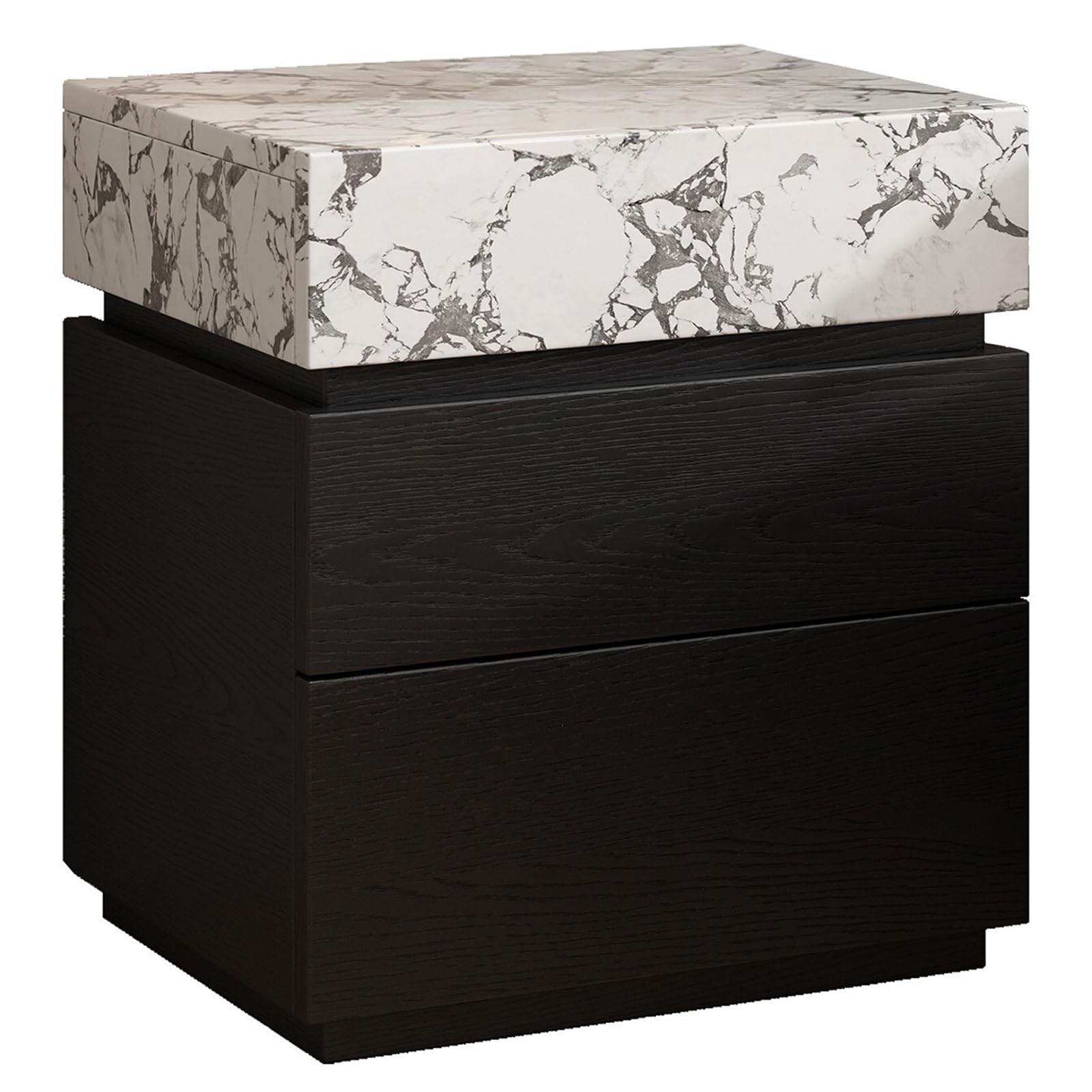 guiling-1986 Bedside Table Nightstand with Marble Pattern and Three-Tier Drawer for Bedroom Storage Nightstand(Black,Small)