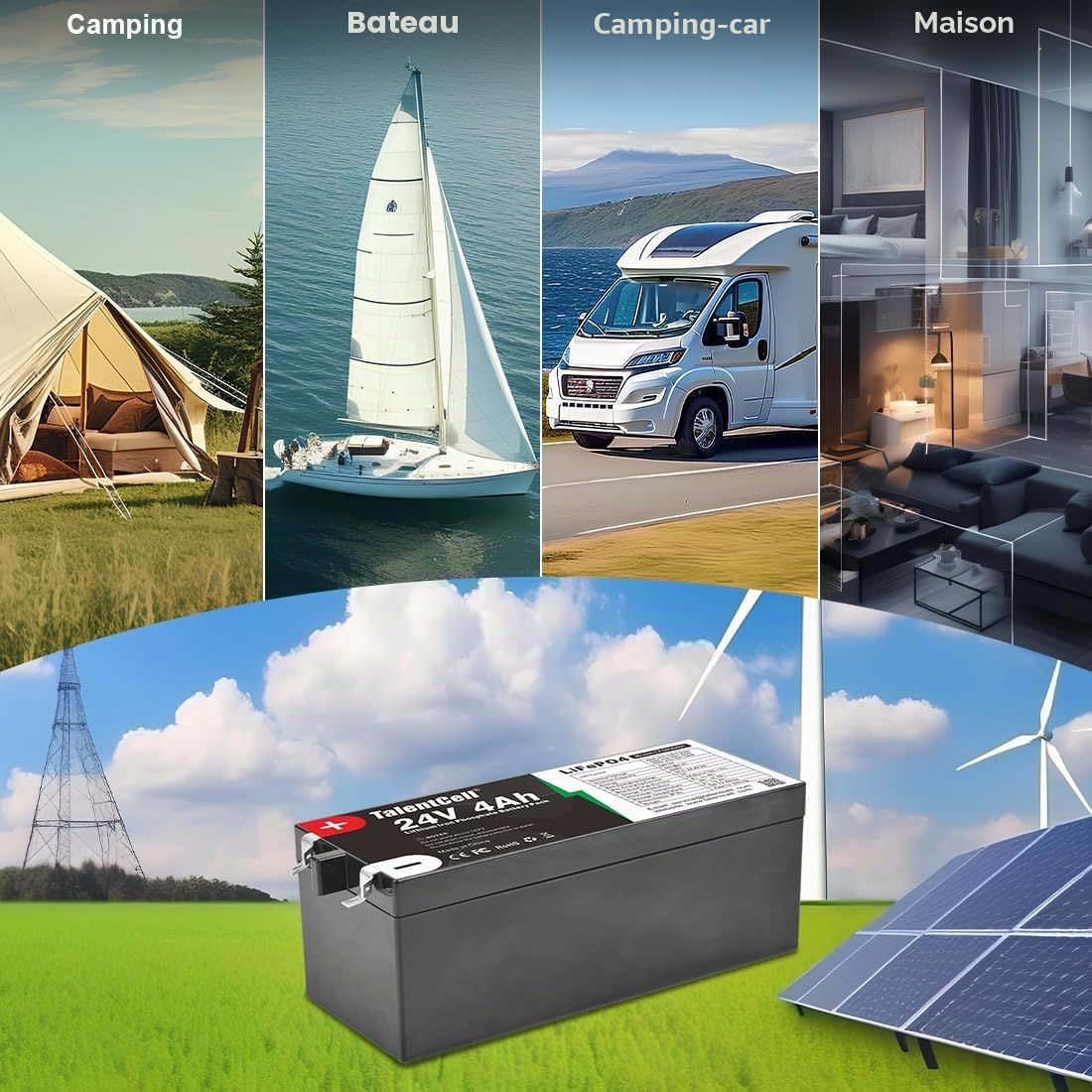 TalentCell Batterie LiFePO4 24 V 4 Ah, 96 Wh, à décharge profonde, rechargeable, lithium-fer-phosphate pour moteur de pêche, VR, voiture jouet, camping, système solaire, projet DIY