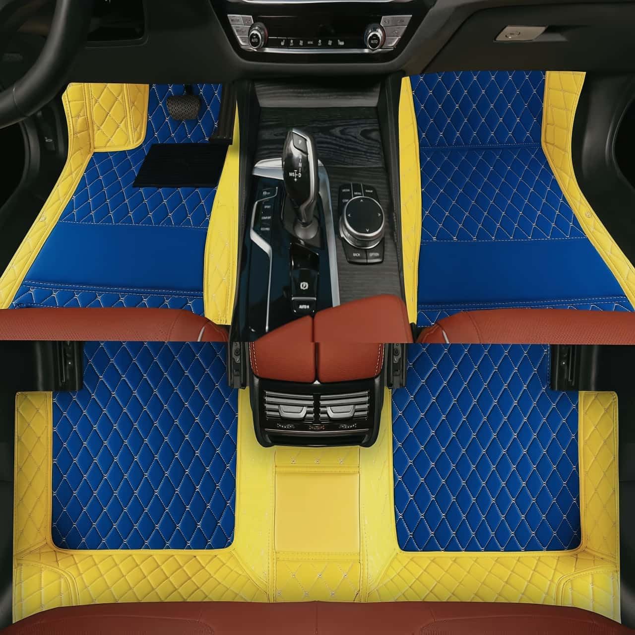 Custom Luxury Car Floor Mats Suitable for All Sedans, Sports Cars,SUV, Business Vehicles, Trucks, Waterproof and Anti Slip Fully Covered Leather Floor Mats (Yellow and Blue)