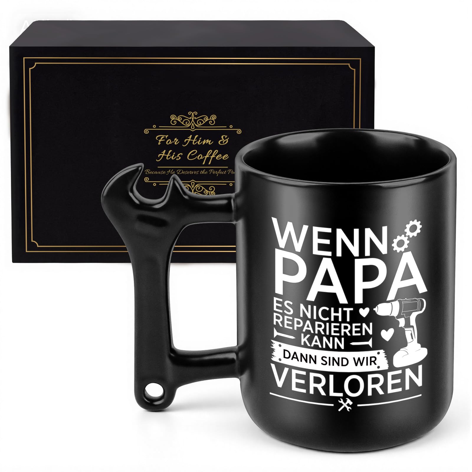 Geschenke für Papa Geschenk Weihnachten - Weihnachtsgeschenke Papa Tasse mit Hammergriff Vater Geschenk, Lustige Keramik Kaffeetasse für Männer Geburtstagsgeschenk(350ML)