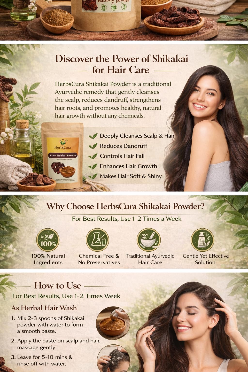 HerbsCura Pure Shikakai Powder, 100% Natural Hair Cleanser, Traditional Ayurvedic Hair Care, Promotes Hair Growth, Reduces Dandruff and Hair Fall, 100g 1