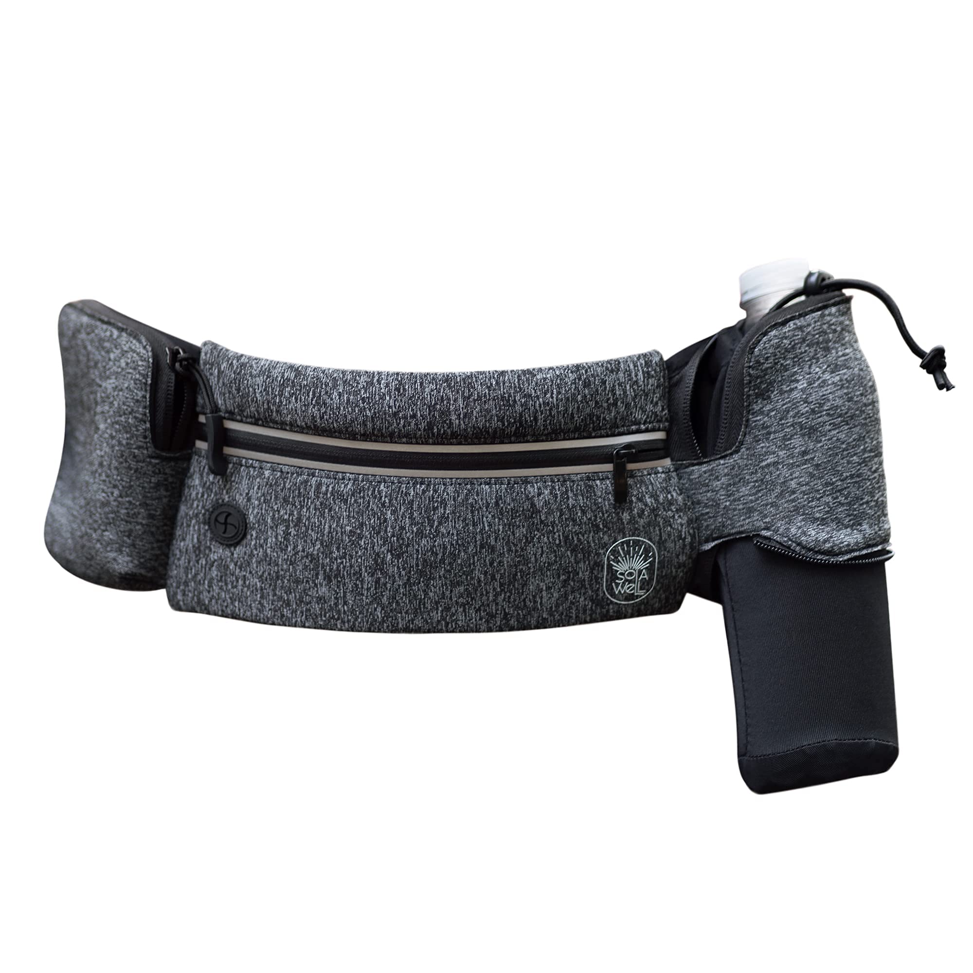 Running Belt with Water Bottle Holder - Waist Bag with Extender for Jogging, Hiking, Cycling, Walking - Dog Walker Hydration Fanny Pack - Sport Pouch iPhone Carrier for Women and Men, Grey, One Size