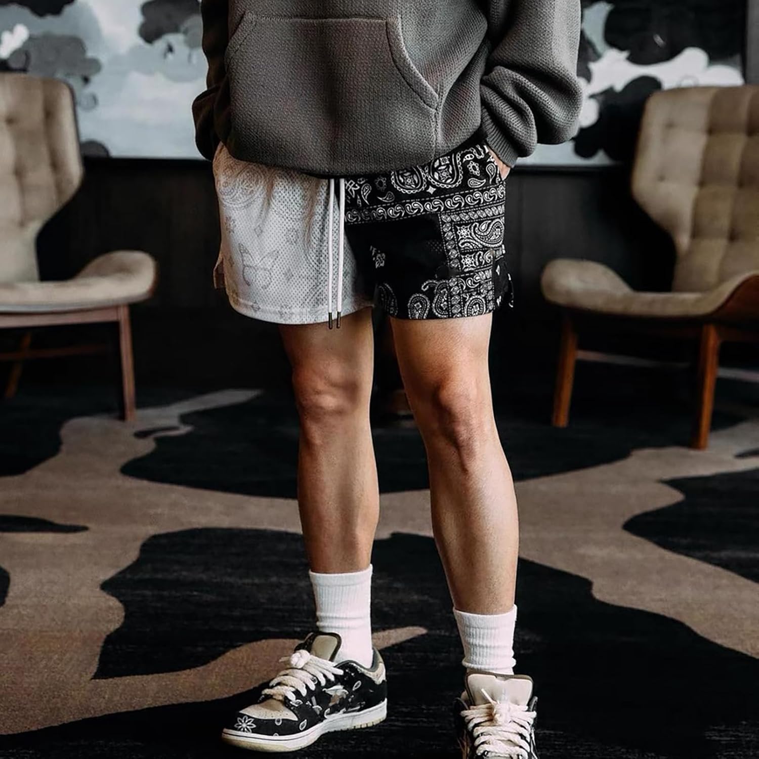 BOOMLEMON Mens Paisley Shorts Mesh Graphic Print Retro Casual Shorts Athletic Gym Basketball Running Short Pants - Image 2