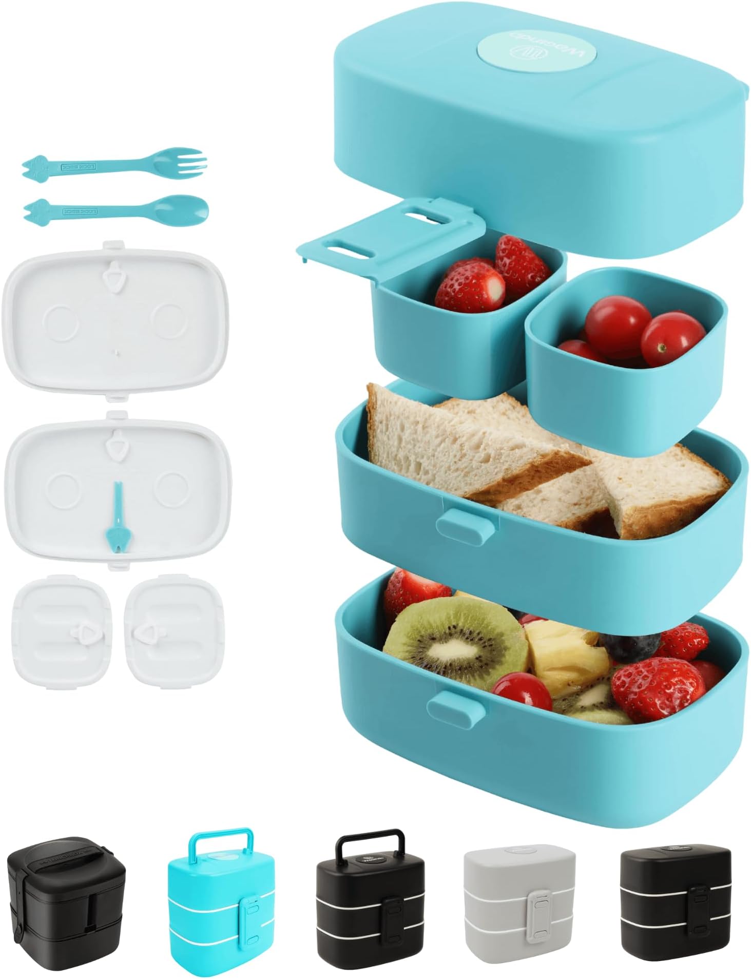 WaginddLeak-Proof, BPA-Free Stacking Bento Box Lunch Box with 4 Containers Microwave-Safe, Sealed Compartments for Kids and Adults