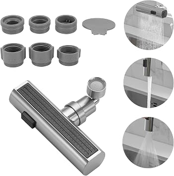 Kitchen Waterfall Faucet Extender, Anti-Splash Rainfall Kitchen Faucet Adapter, Universal 360 Swiveling, Rotatable Faucet Replacement Accessories for Basin Sink Faucets Brushed Nickel