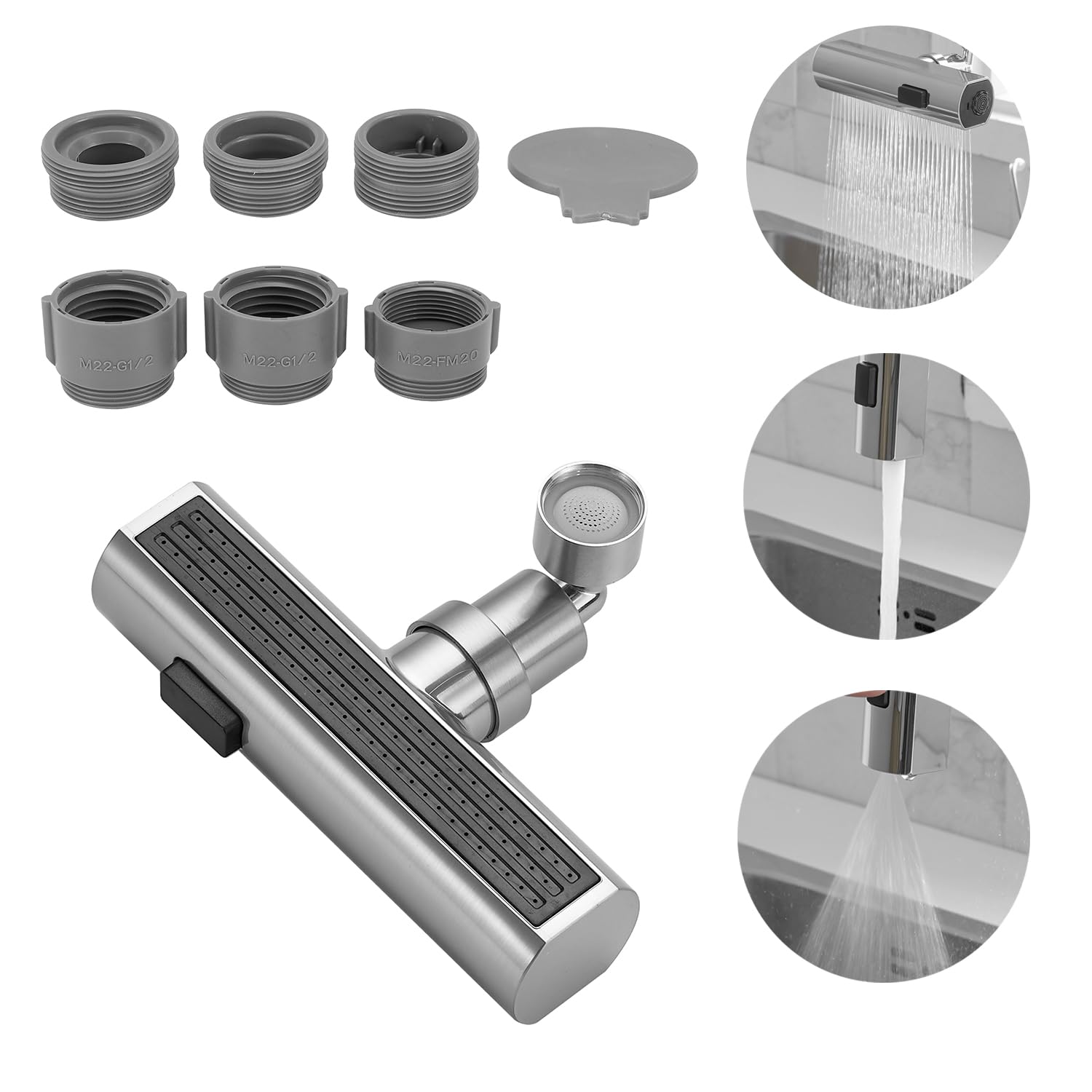 Kitchen Tap Spray Head,360° Swivel Spout,Kitchen Sink Tap,Tap Attachment Spray, Replacement Tap Bubbler Head Aerator,Tap Adapter Accessories,Tap Extender with Waterfall Sprayer Brushed Nickel