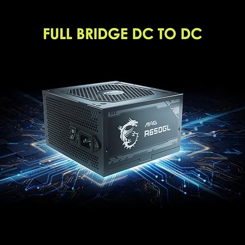 Miniatura 65 de MSI MAG A850GL PCIE5, fuente de alimentación compacta totalmente modular para juegos de 850 W, 80+ Gold, ATX 3.1 y PCIe 5.1 listo, cable nativo