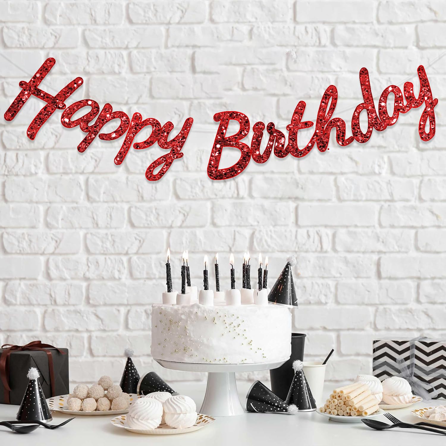 Red Glitter Birthday Banner - Sparkle Party Decor -5