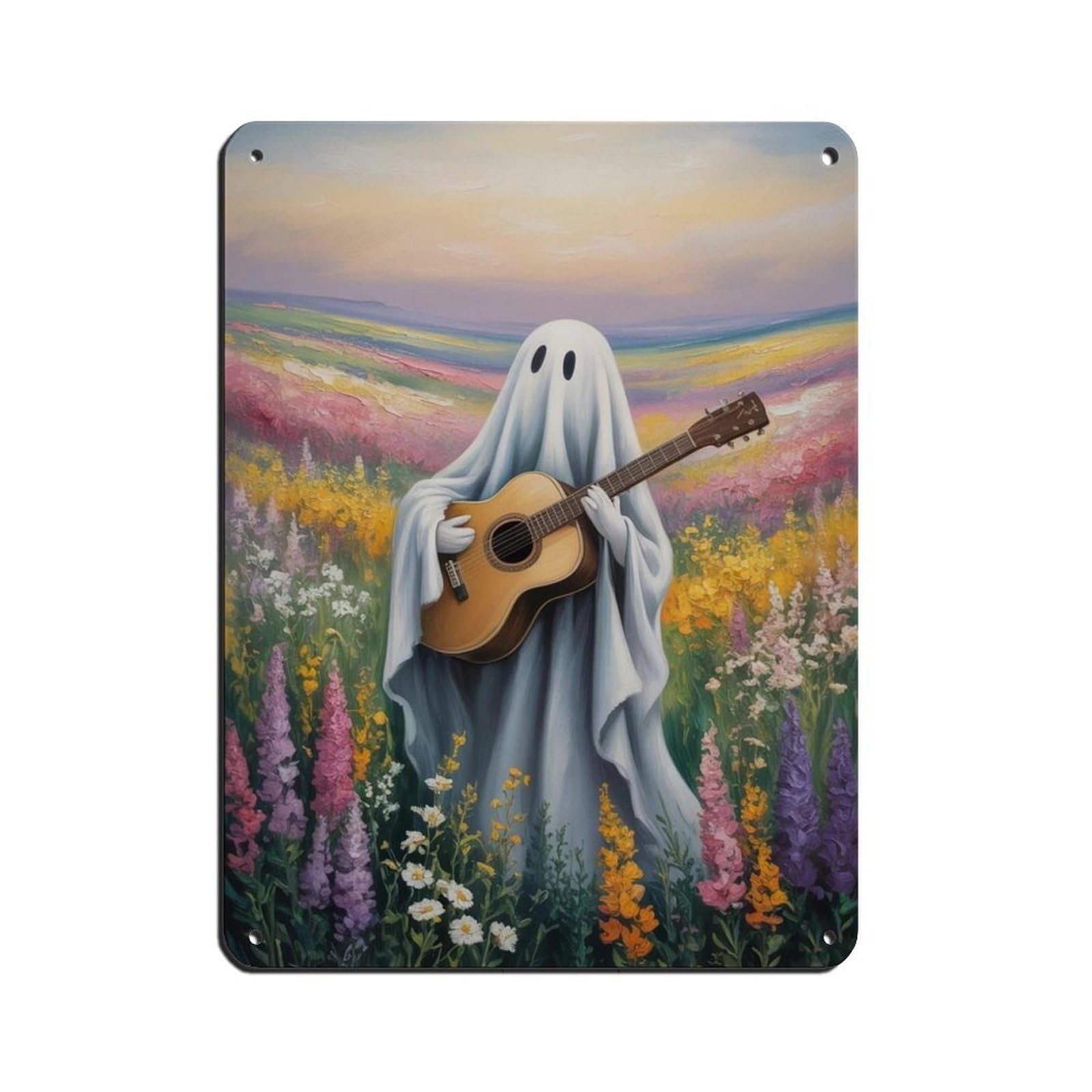 Ghost Playing Guitar in The Wildflower Poster Retro Poster Metal Tin Sign Chic Art Retro Iron Painting Bar People Cave Cafe Family Garage Poster Wall Decoration 12x16inch(30x40cm)
