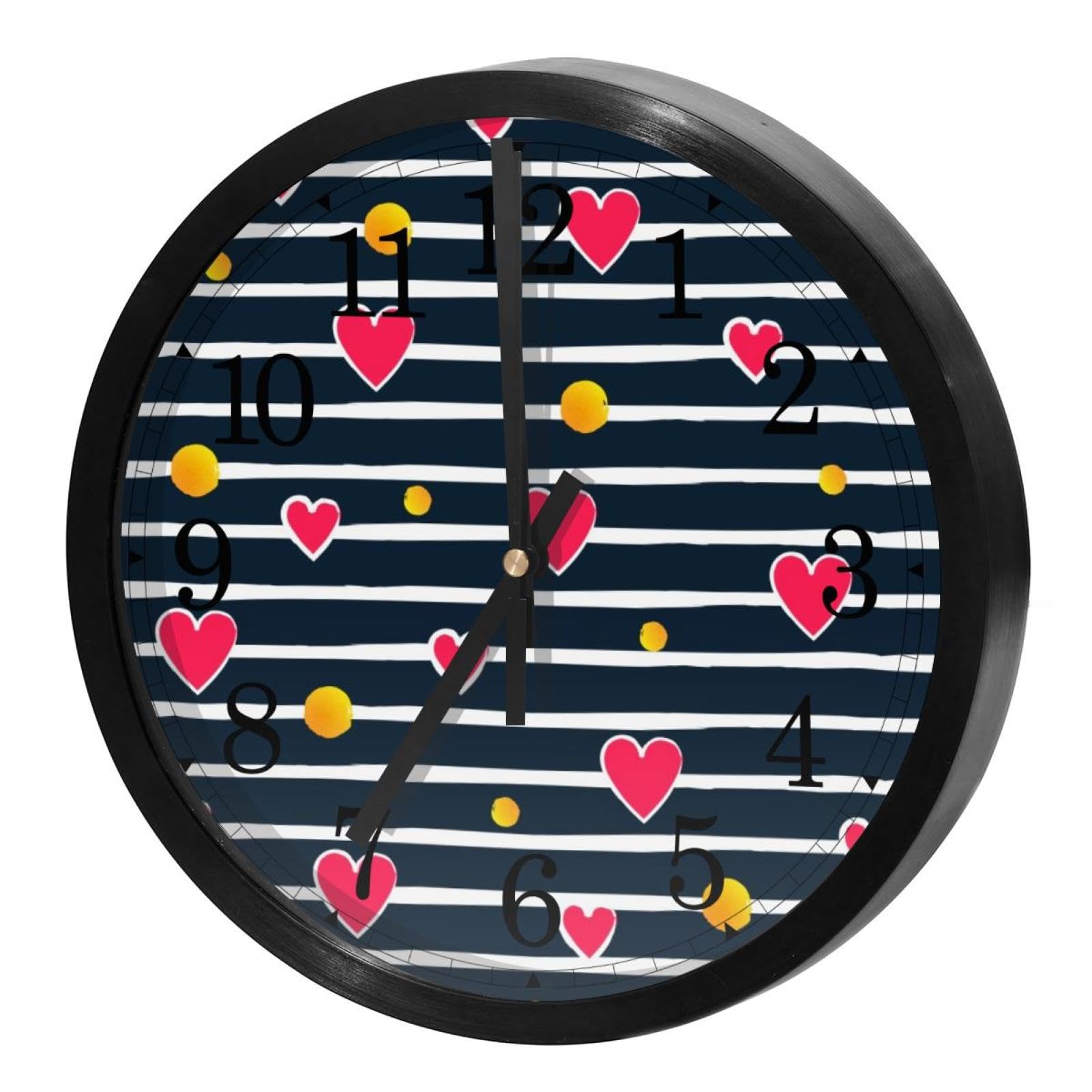 Horloge murale silencieuse de précision à quartz et cadran rond rayé bleu marine