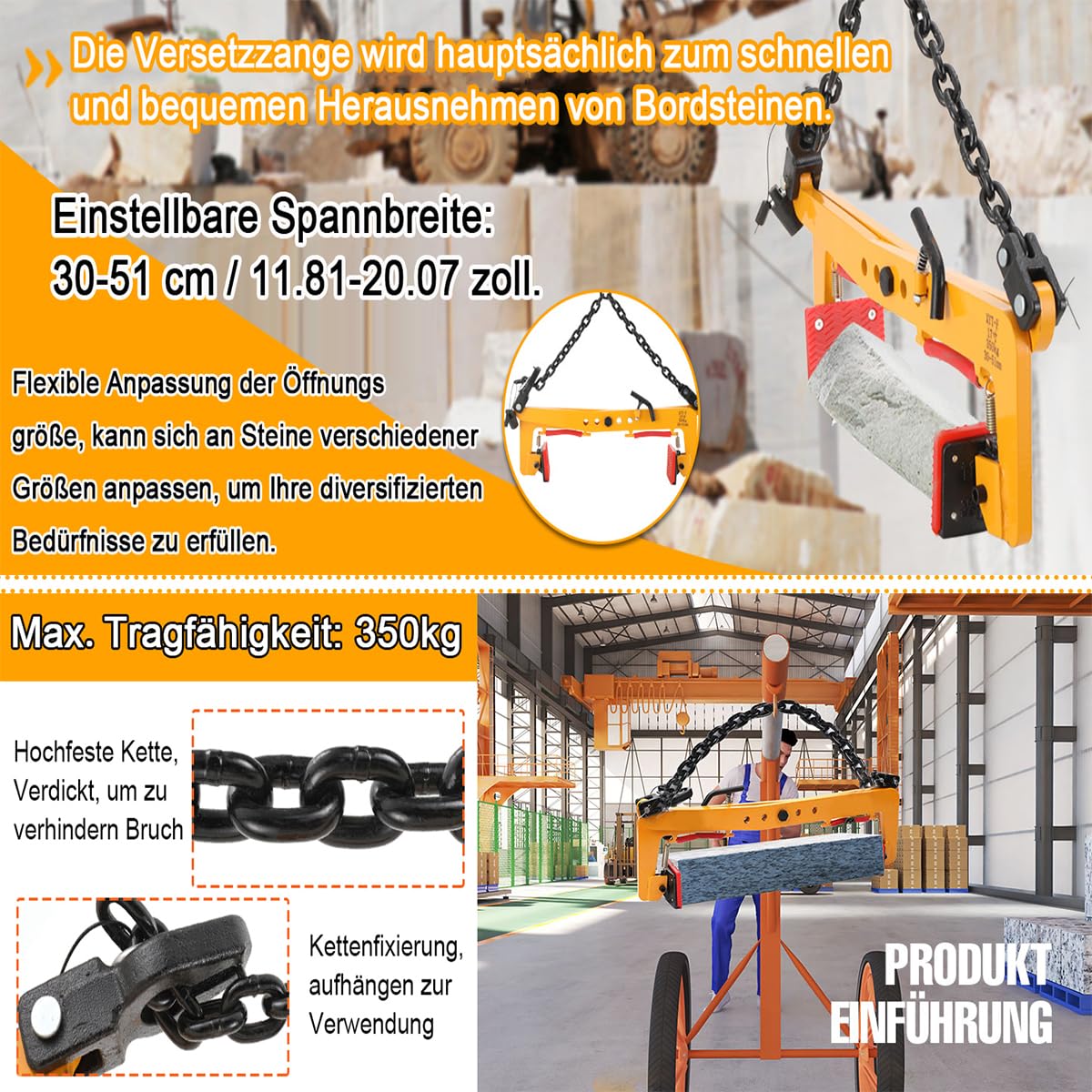 Bordsteinzange Steinzange 350kg Versetzzange 30-51cm Verstellbar