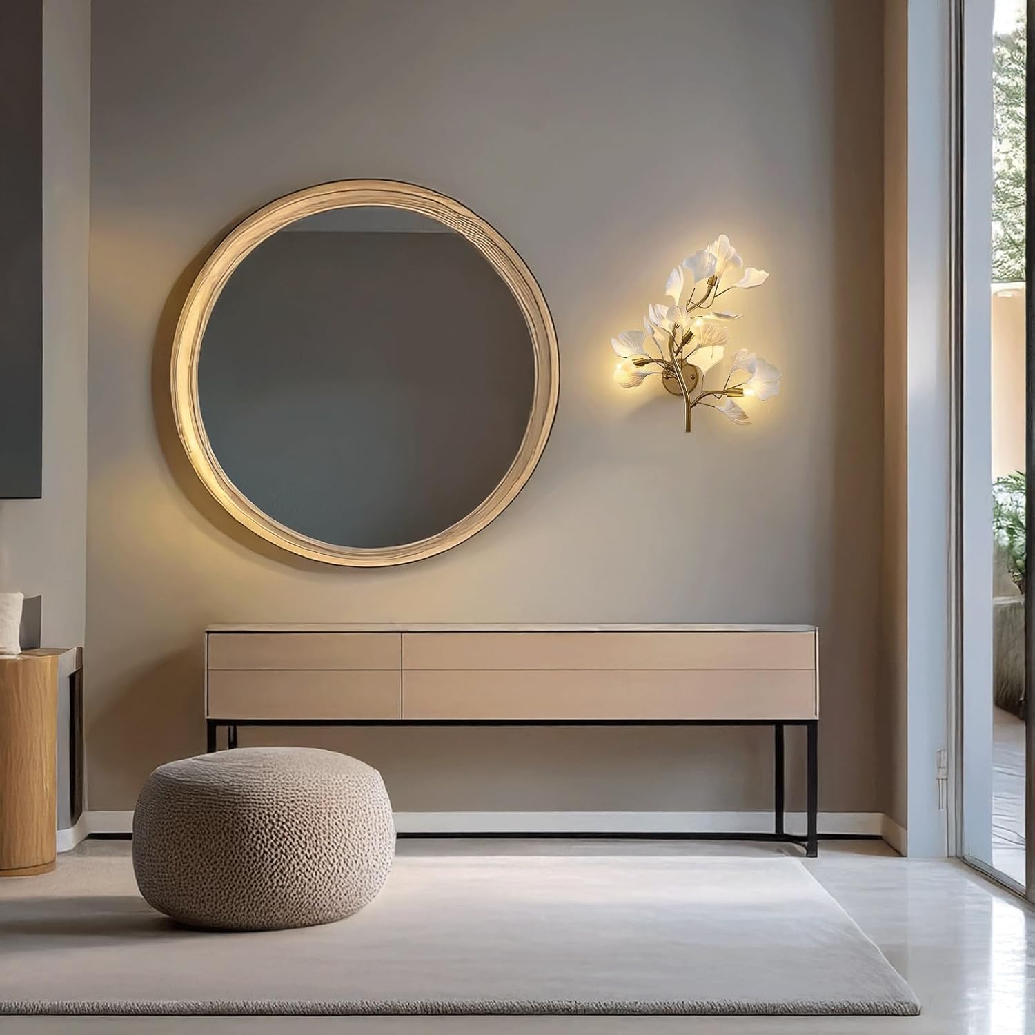 Wall Sconce Modern Decorative Ginkgo Leaf Iron Acrylic Branch Wall Light Hardwired Indoor Wall Lamp Ambient Soft Glow Elegant Unique for Living Room Bedroom Hallway Entryway Wall Mounted Light