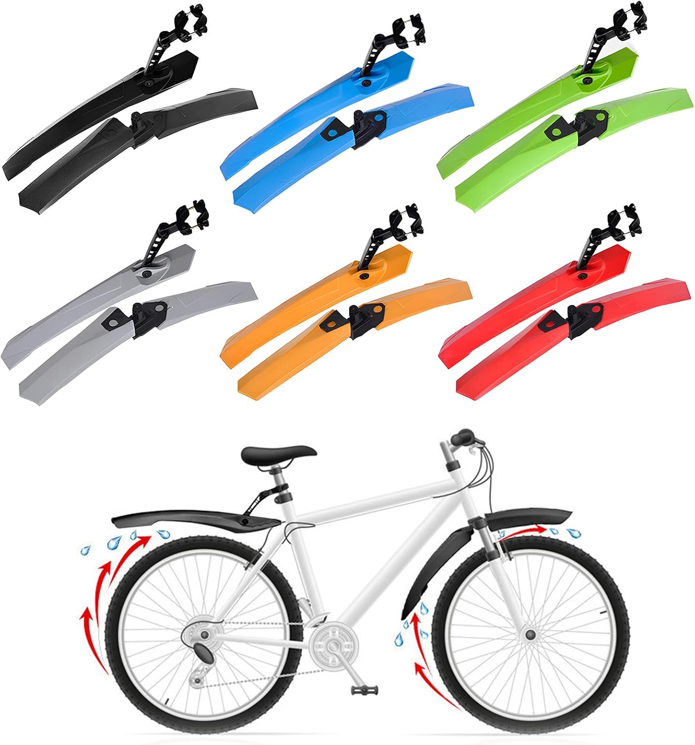 Mudguard Set Bicycles Mudguards Portable Adjustable Mud Flap Front & Rear Mud Guard for Mountain Road Easy to Install, Black