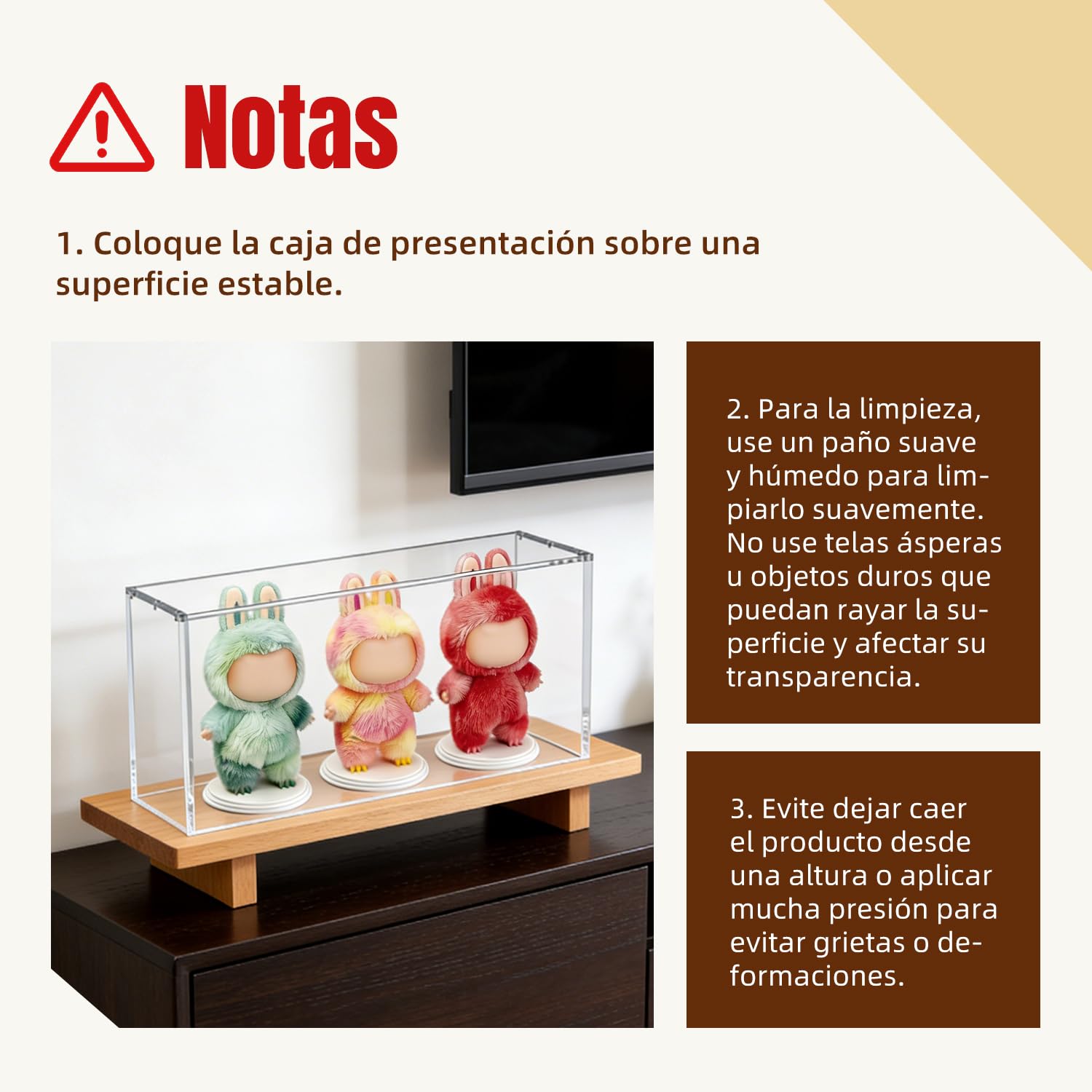 Mcbazel Caja de acrílico de Alta Transparencia Compatible con LABUBU, Vitrina magnética Protectora para Pop Mart, soporta 3 muñecas, con Soporte para muñecas – 35 cm × 11 cm × 17,5 cm (Grosor 8+5