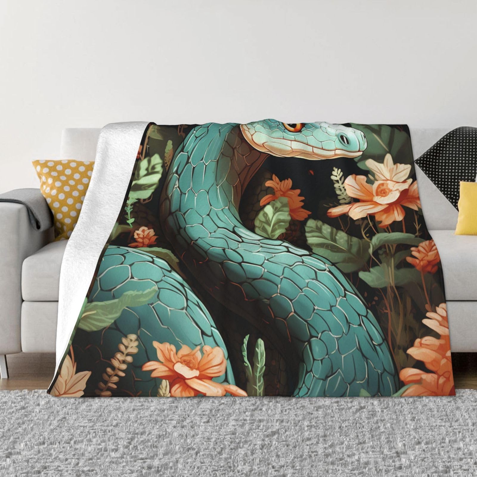 FodPand Snake and Flower Fleece Blanket 50"x40" Lightweight Warm Throw Blanket for Bed Couch Cozy Air Conditioning Quilt All Seasons Decorative Fuzzy Blankets Gifts for Women Men