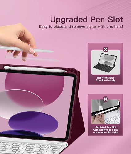 Beydoa for iPad 10th Generation Case with Keyboard 10.9 Inch 2022/iPad (A16) 11th Gen 11 Inch 2025 - Magnetic Detachable Keyboard, Stain Proof Cover, Smart Folio Case with Pencil Holder - Burgundy - 7