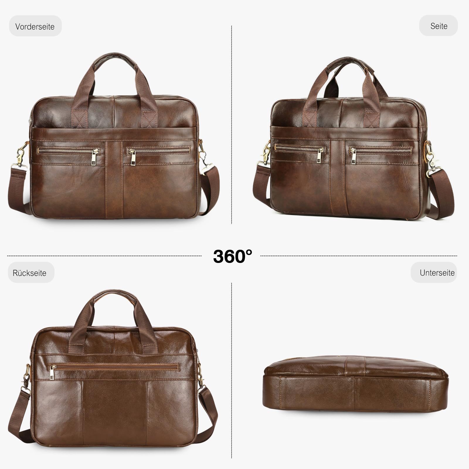 FANDARE Herren Leder Aktentasche Dokumententasche Geschäftstasche Business Messenger Handtasche Mappe Aktenkoffer Umhängetasche für 15.6 Zoll Laptoptasche Henkeltasche für Arbeit und Reisen