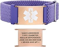 Vista 21 de Pulseras de alerta médica para mujeres, hombres, niñas, niños, pulsera de identificación médica personalizada con pulsera elástica trenzada