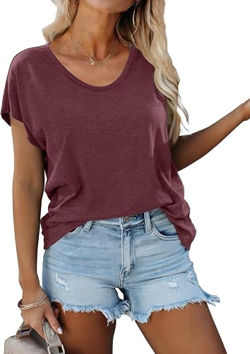KINLONSAIR Women's Short Sleeve V-Neck T-Shirt Boxy Fit Drop