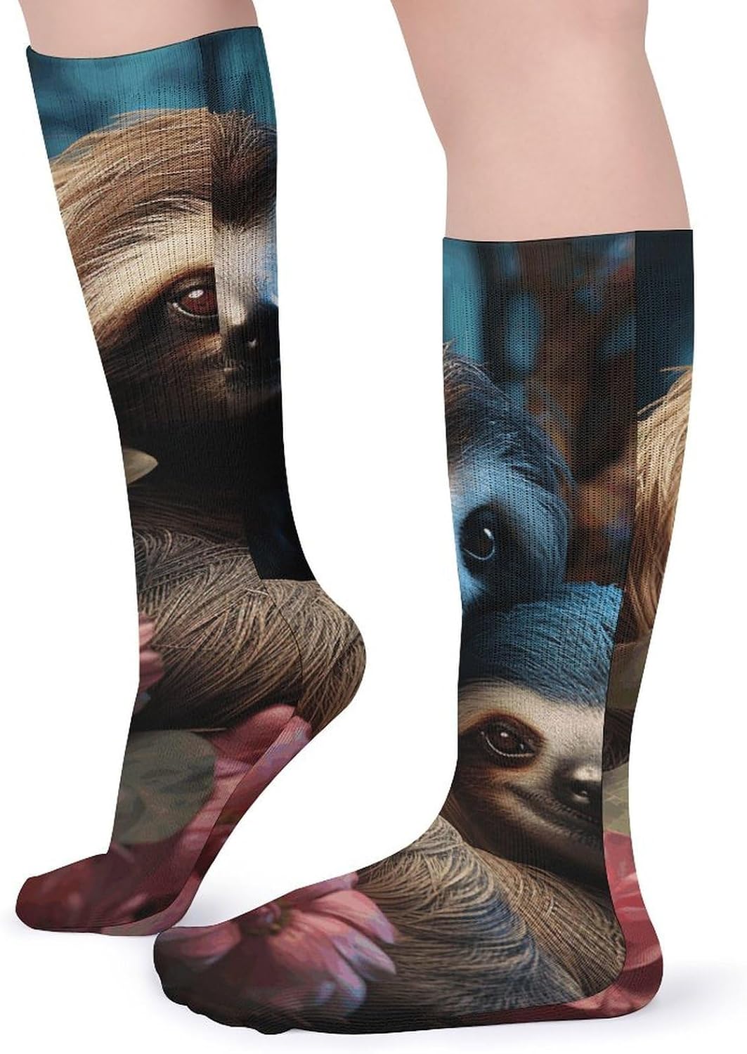 Breathable Crew Sock, Moisture Wicking, Athletic Calf Socks, Cozy | A Sloth And A Small Sloth Compression Socks for Women Men, Lightweight High Work Socks for Business, Casual