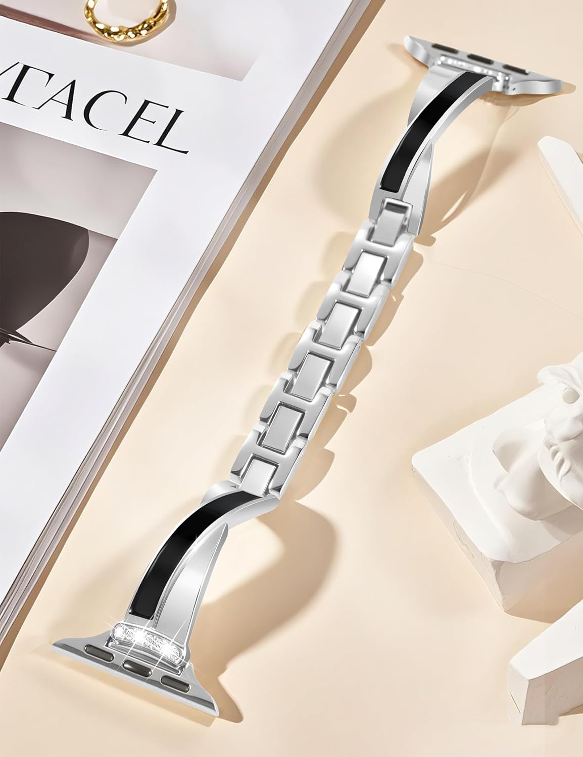 Silver Slim Band for Women Compatible with Apple Watch 38mm 40mm 41mm 42mm(S10/11) Designer Bling Jewelry Dressy Bracelet Adjustable Metal Strap for iWatch Series 11/10/9/8/7/6/5/4/SE 3/2/1 - Image 5