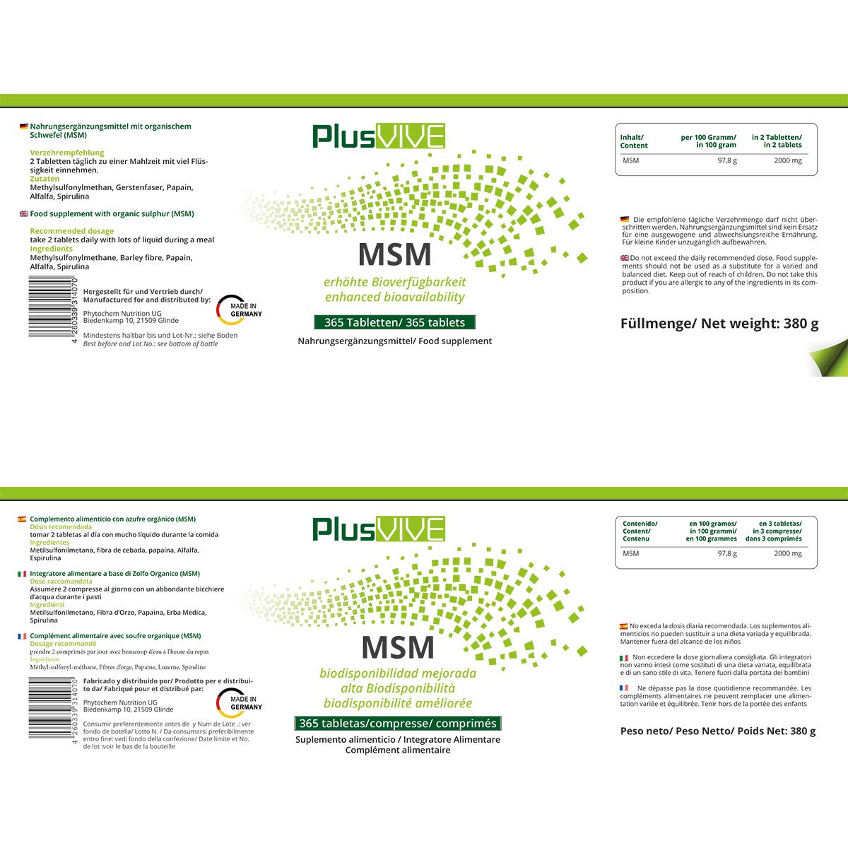 Plusvive - 365 gélules de MSM avec matrice de biodisponibilité, (1 000 mg)