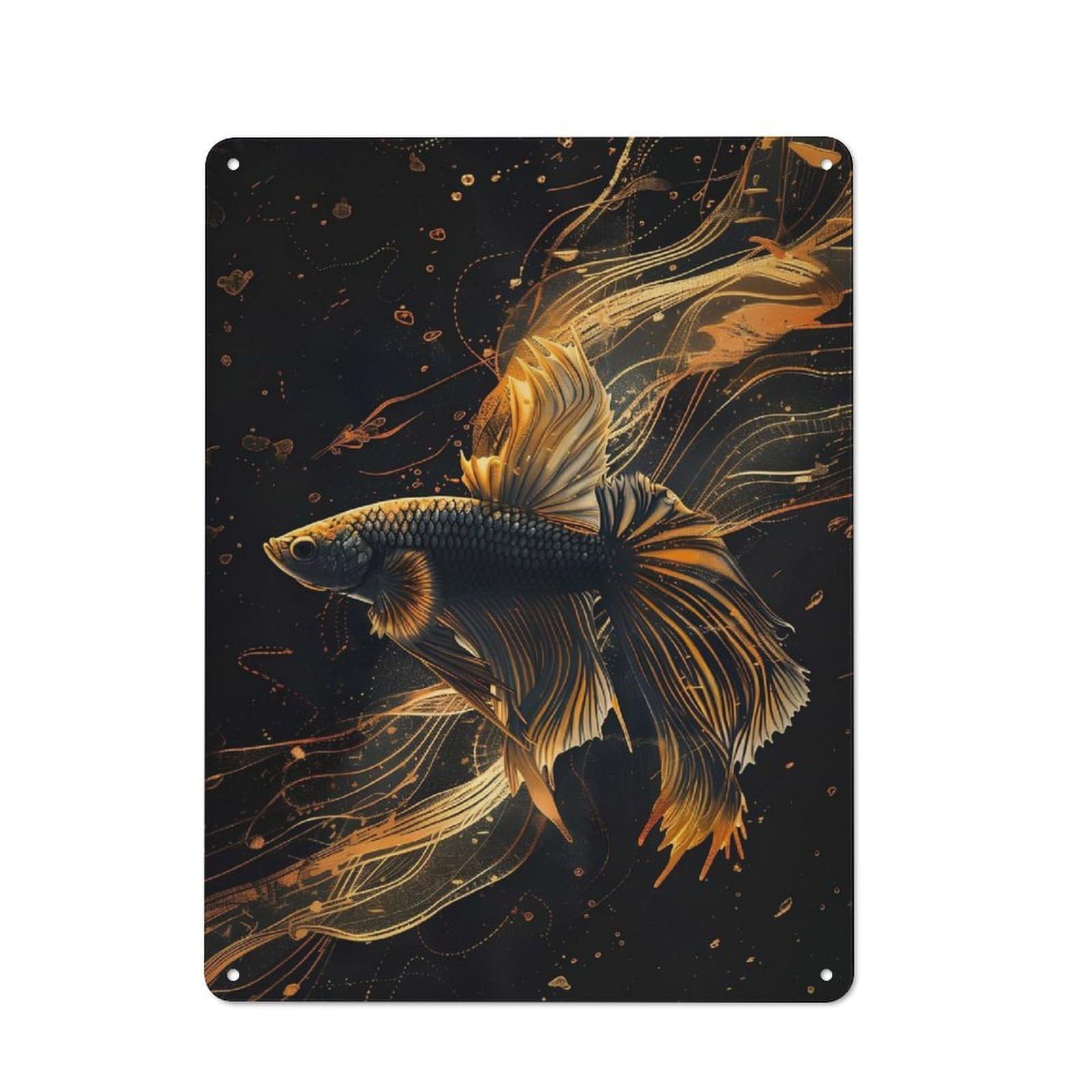 Gold Fish Cottage Metal Wall Decor 40x30cm, Shed Metal Sign for Patio Bar, Workshop, Shed Or Kitchen