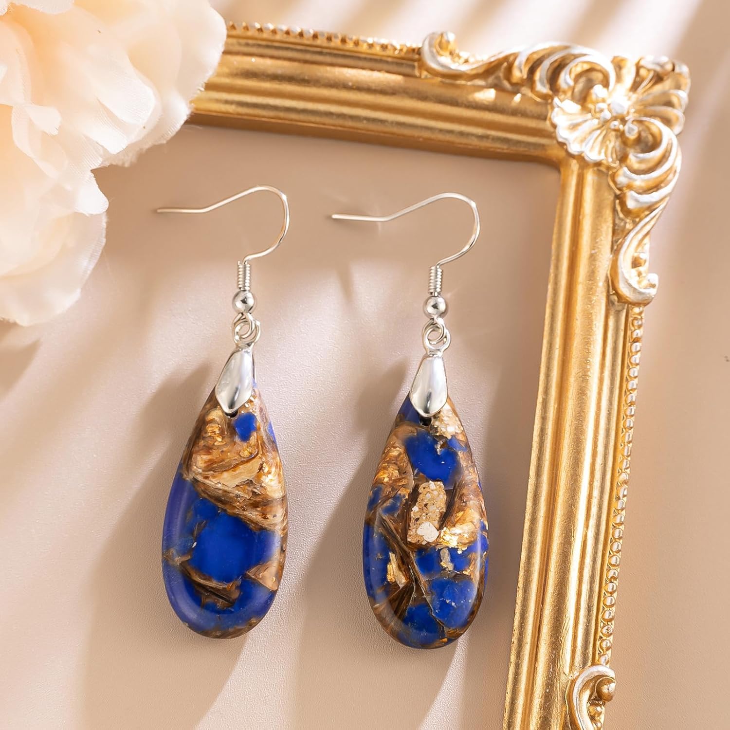 Stone Drop Earrings for Women Earrings Teardrop Jasper Stone Dangle Earrings - Image 2