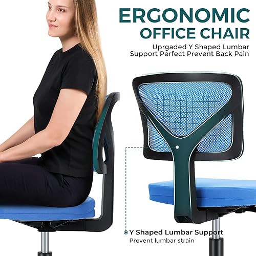 Miniatura 3 de DUMOS Sillas de escritorio sin brazos con ruedas, ergonómicas ajustables para oficina en casa, giratorias, sin brazos, cómoda malla con respaldo