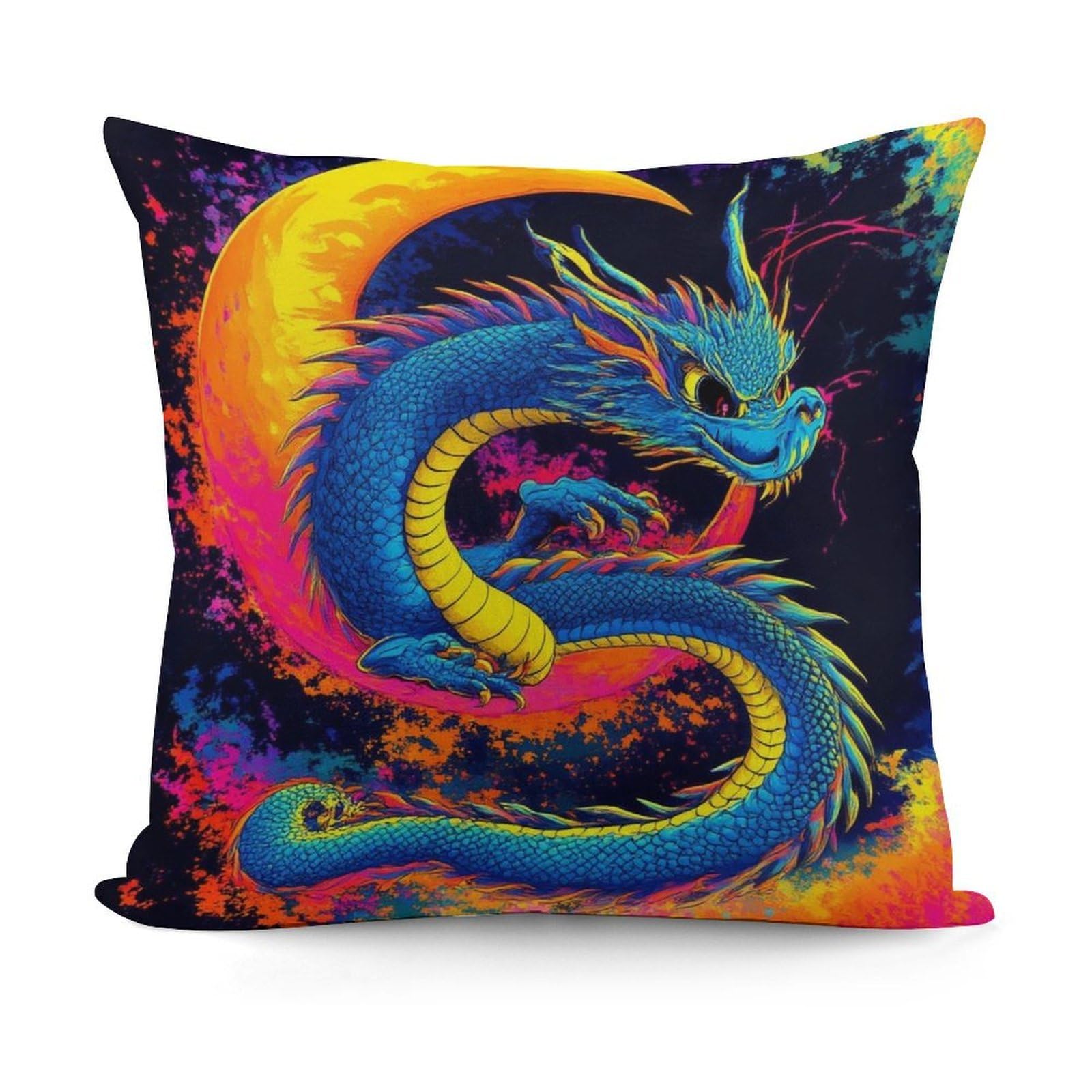 Decorative Soft Cute Dragon Trippy Art Plush Pattern Couch Pillow Covers with Zipper for Sofa, Bed, Living Room