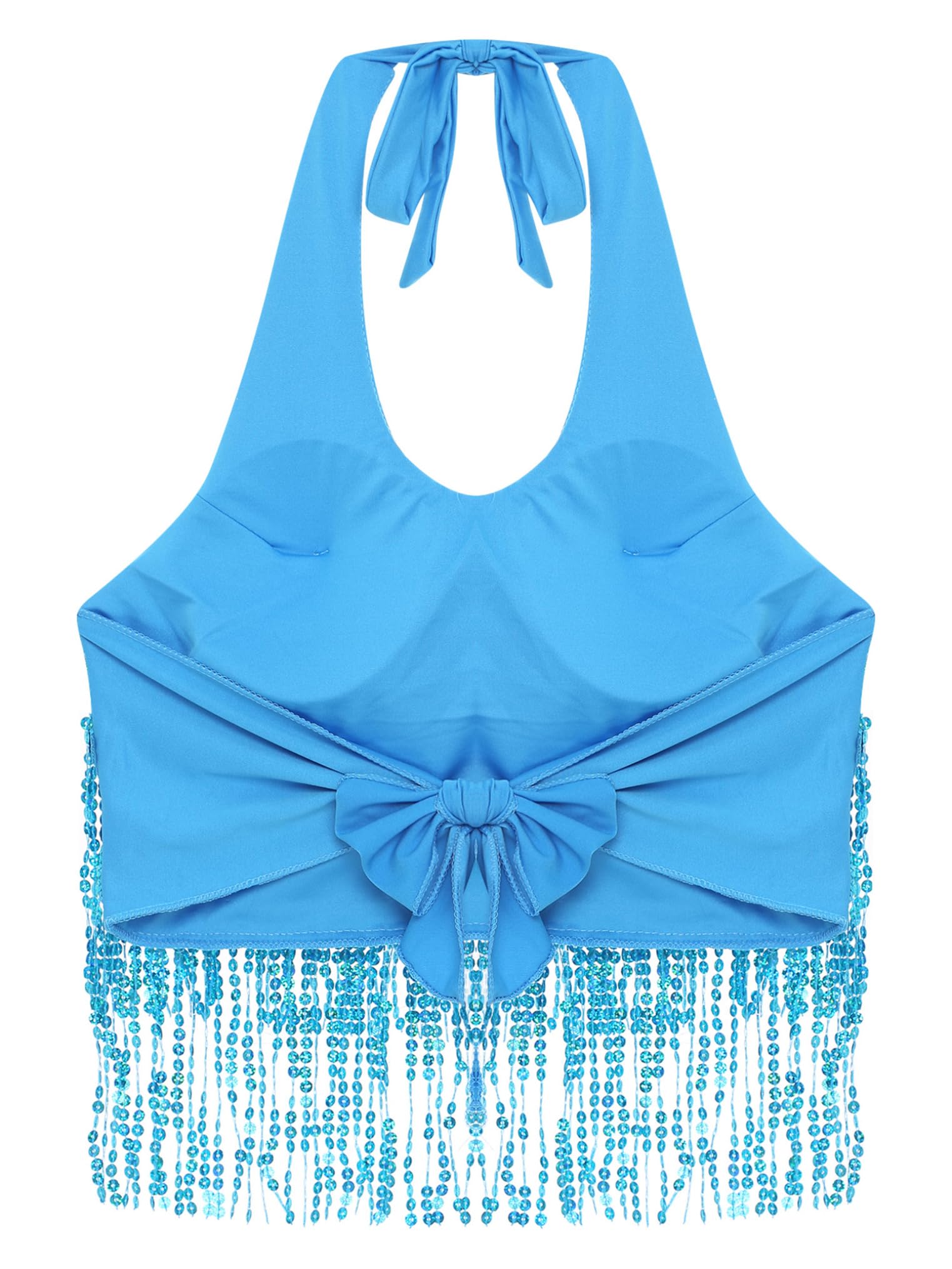Freebily Top De Danza del Vientre para Mujer Camiseta Sin Mangas Crop Top con Flecos Disfraz para Fiesta De Halloween