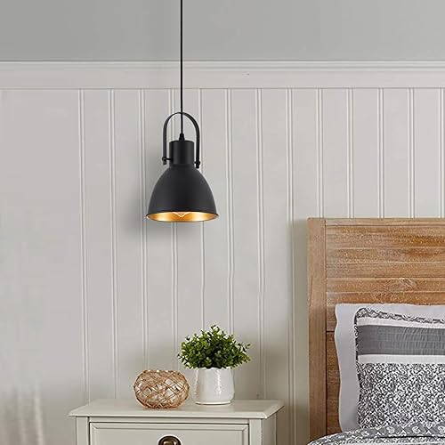 Miniatura 6 de Imfurlayo Vitage - Lámpara colgante negra con acabado dorado, estilo granja, mini lámpara colgante negra retro industrial para isla de cocina,
