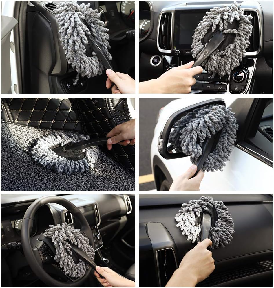 MoKo Car Duster, 2 Pack Super Soft Microfiber Car Dash Duster Detail Brush Set Interior Exterior Cleaning Dusting and Washing Tool for Car Motorcycle Automotive Dashboard Air Vents - Grey 7 71bTBR0tIvL. AC SL1100