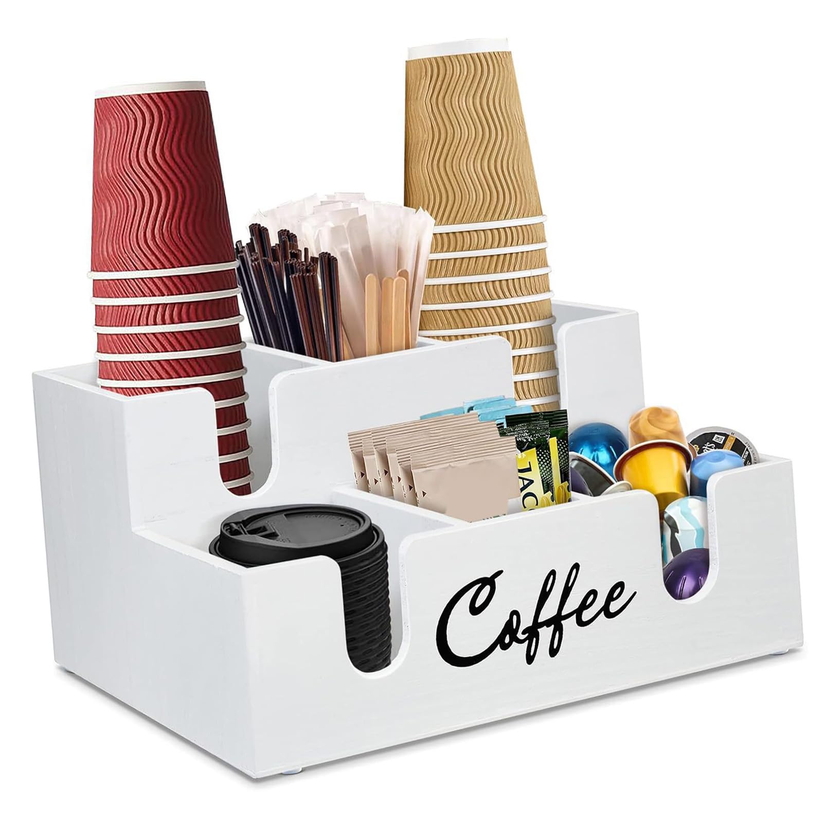 NVOQILIN Sturdy Wood Coffee Dispenser with Slanted Compartments for and Go Convenience Wooden Coffee Jar Holder