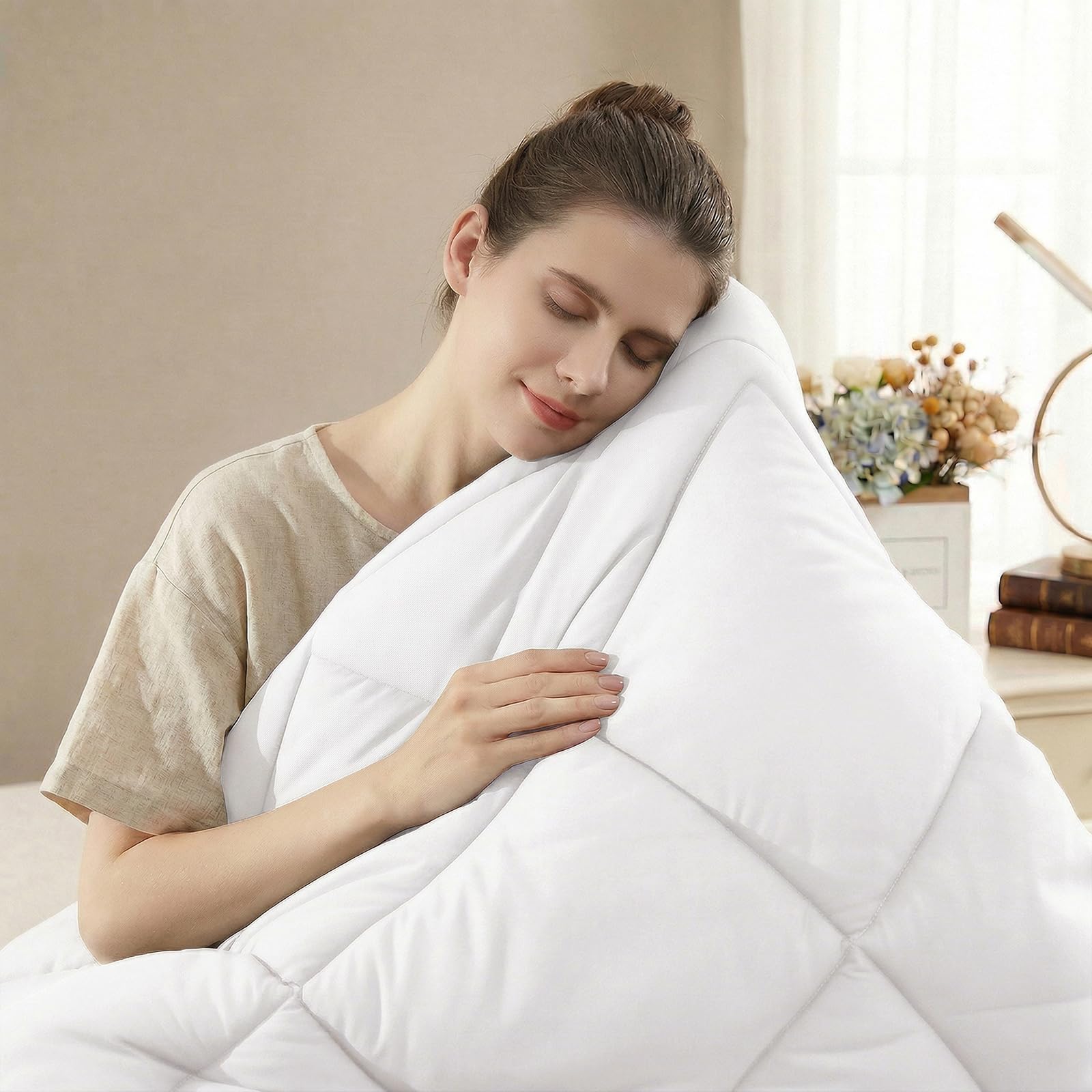 WAVVE Couette 220x240 Ensemble de 2 pièces été 150g/m² + 4 Saisons 300g/m² = Hiver 450g/m² Édredon 2 Personnes Microfibre Blanc