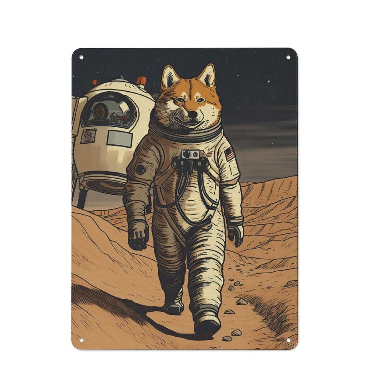 Shiba Inu Astronaut Mars Smart Metal Wall Decor 40x30cm, Office Metal Sign for Office, Study, Studio Or Hallway
