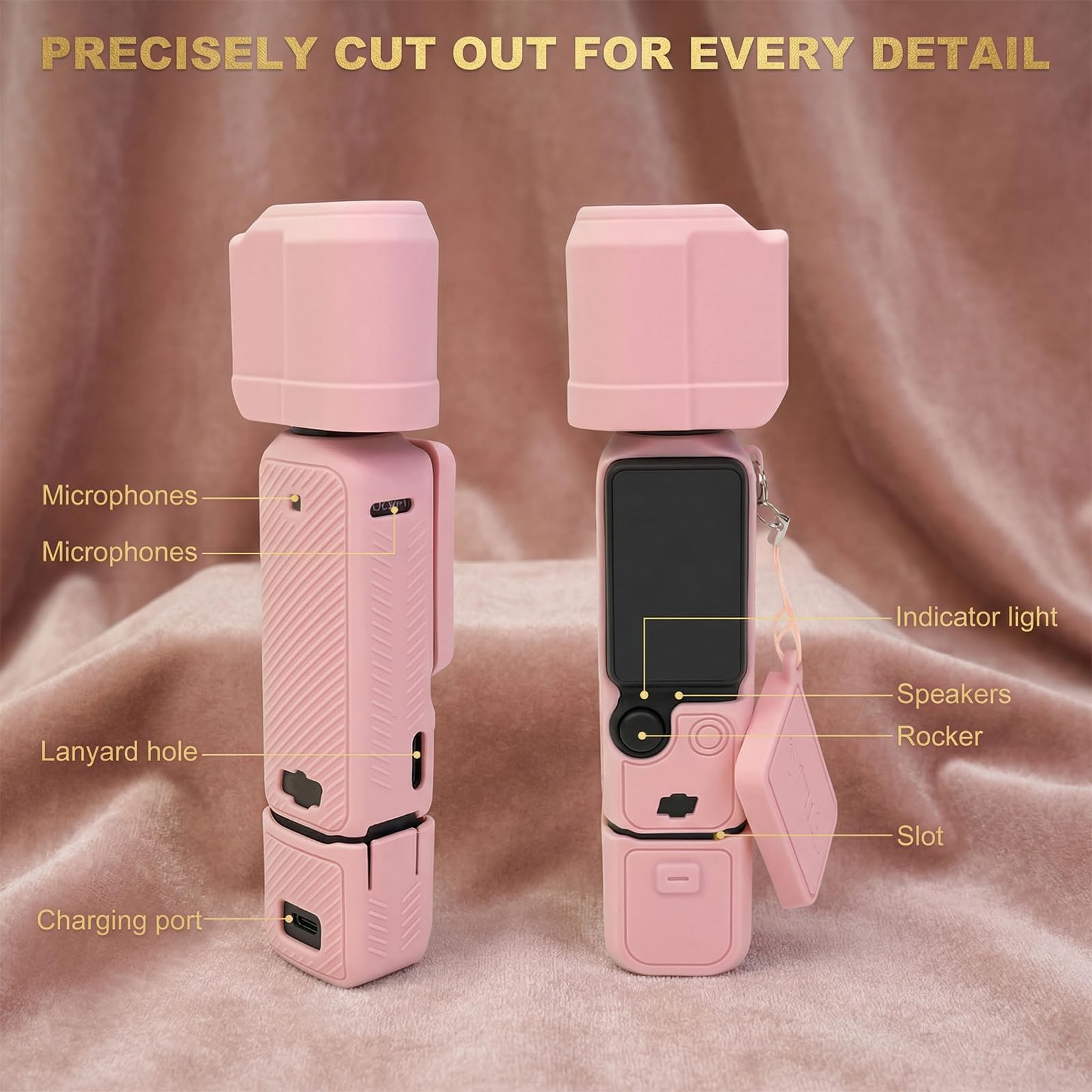 Housse Silicone DJI Osmo Pocket 3, Étui Protection Antichoc avec Dragonne, Coque Antidérapante Ajustement Parfait, Rose