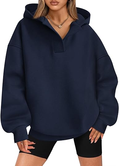 BTFBM Women's Oversized Hoodies Casual Fleece Long Sleeve V Neck Sweatshirts 2025 Trendy Fall Outfits Winter Clothes