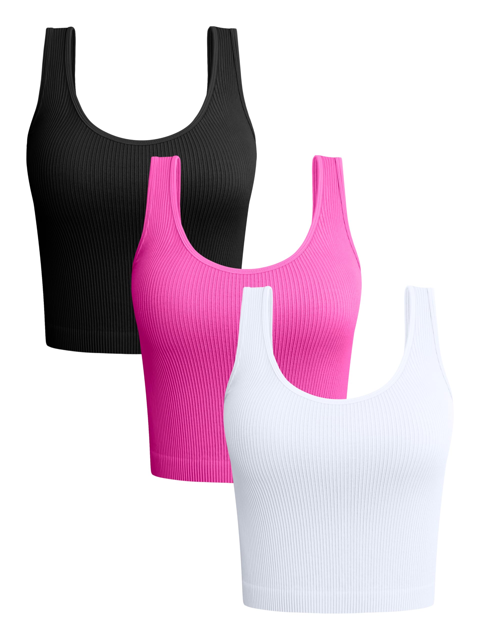 OQQ Women's 3 Piece Tank Tops Ribbed Seamless Workout Exercise Shirts Yoga Sleeveless Crop Tops