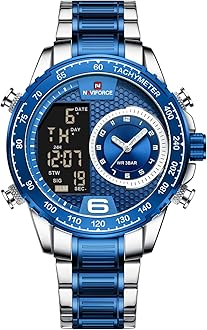 NAVIFORCEWatch for Men Dual Display Digital Quartz Watches Multifunctional Business Stainless Steel Wristwatch