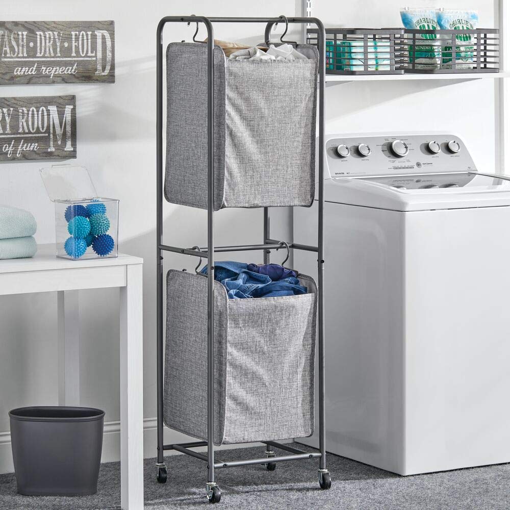 mDesign Vertical Laundry Basket Unit 2Tiered Polyester Laundry