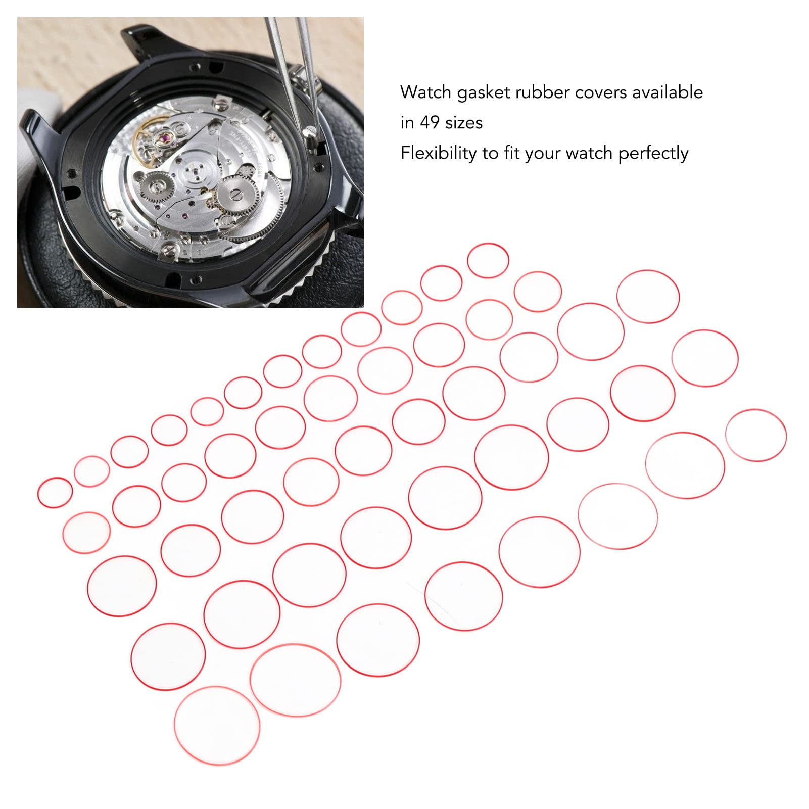 49 guarnizioni in gomma per orologio, altezza 0,9 mm, diametro da 16 a 40 mm, colore: rosso