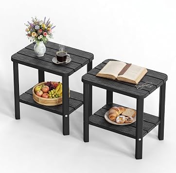 Outdoor Side Table,2-Tier Small Outdoor Table, Set of 2, Black