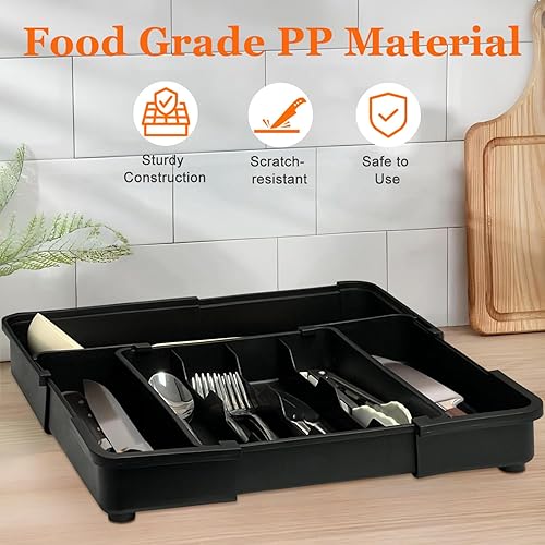 Miniatura 9 de Organizador de cubiertos Organizador de cajones de cocina expandible, organizador de cajones de utensilios, soporte ajustable de plástico para