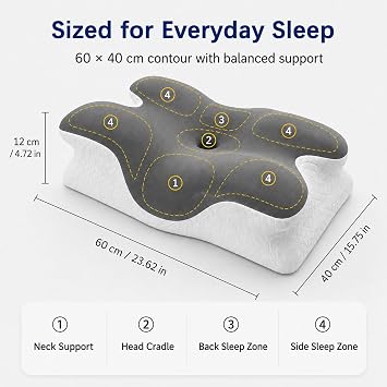 pillows for neck and shoulder pain, Orthopaedic Cervical Support, Ergonomic Groove Shape, Anti Snore Aid – Relieves Discomfort, Deep Grey