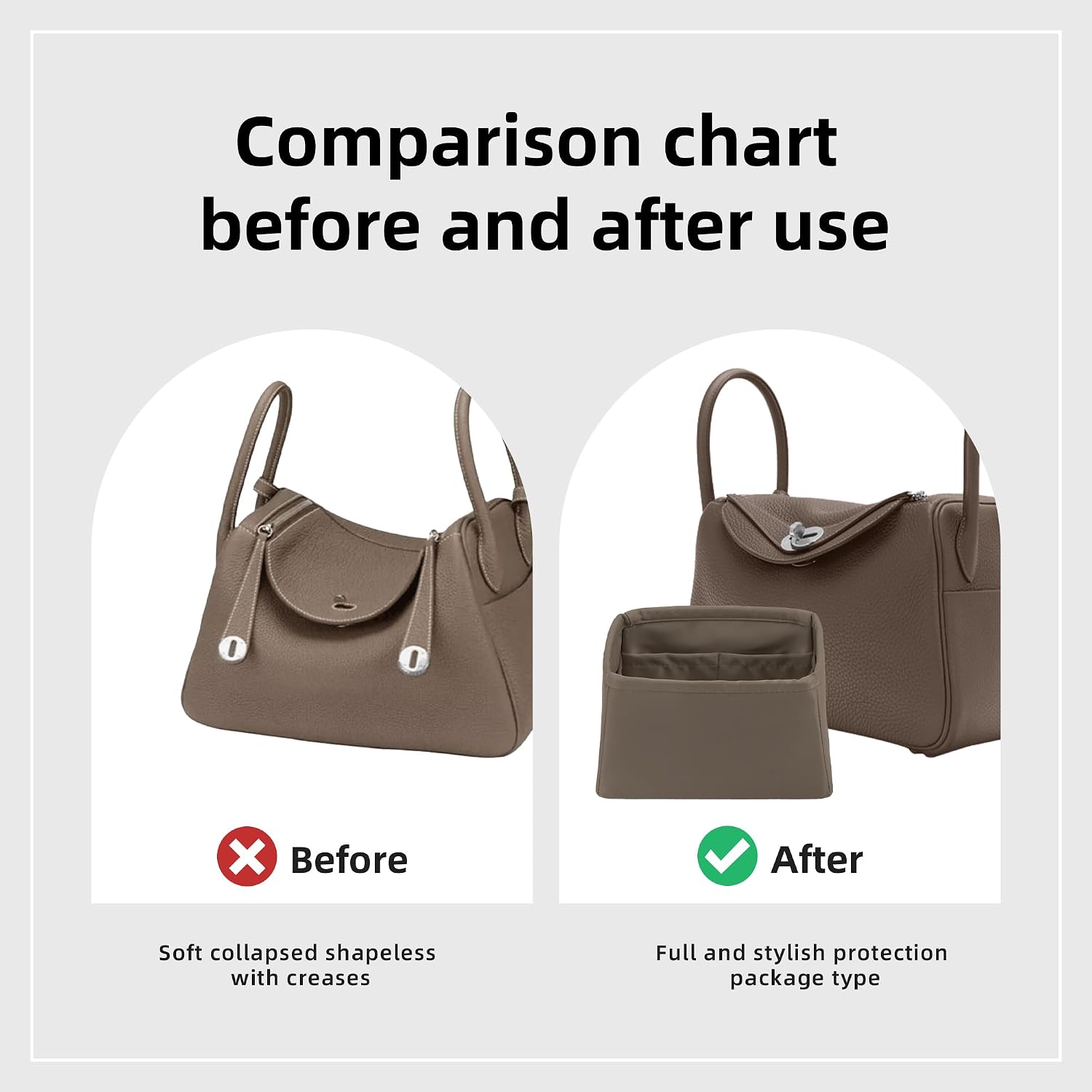 DGAZ Purse Organizer Insert，Silk Bag Organizer，Luxury Handbag & Tote Shaper Fits Lindy 19/26/30/34 Bags（Etoupe grey，LD19） image 4