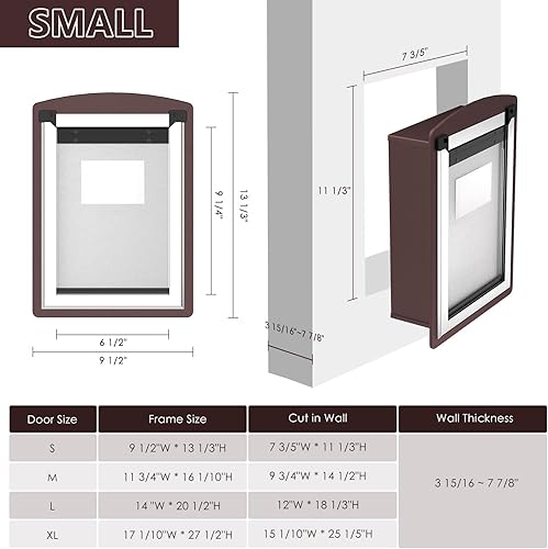 Miniatura 5 de Puerta de gato para pared, puerta de gato para pared interior y exterior, puerta para mascotas con solapas magnéticas dobles, paneles de doble