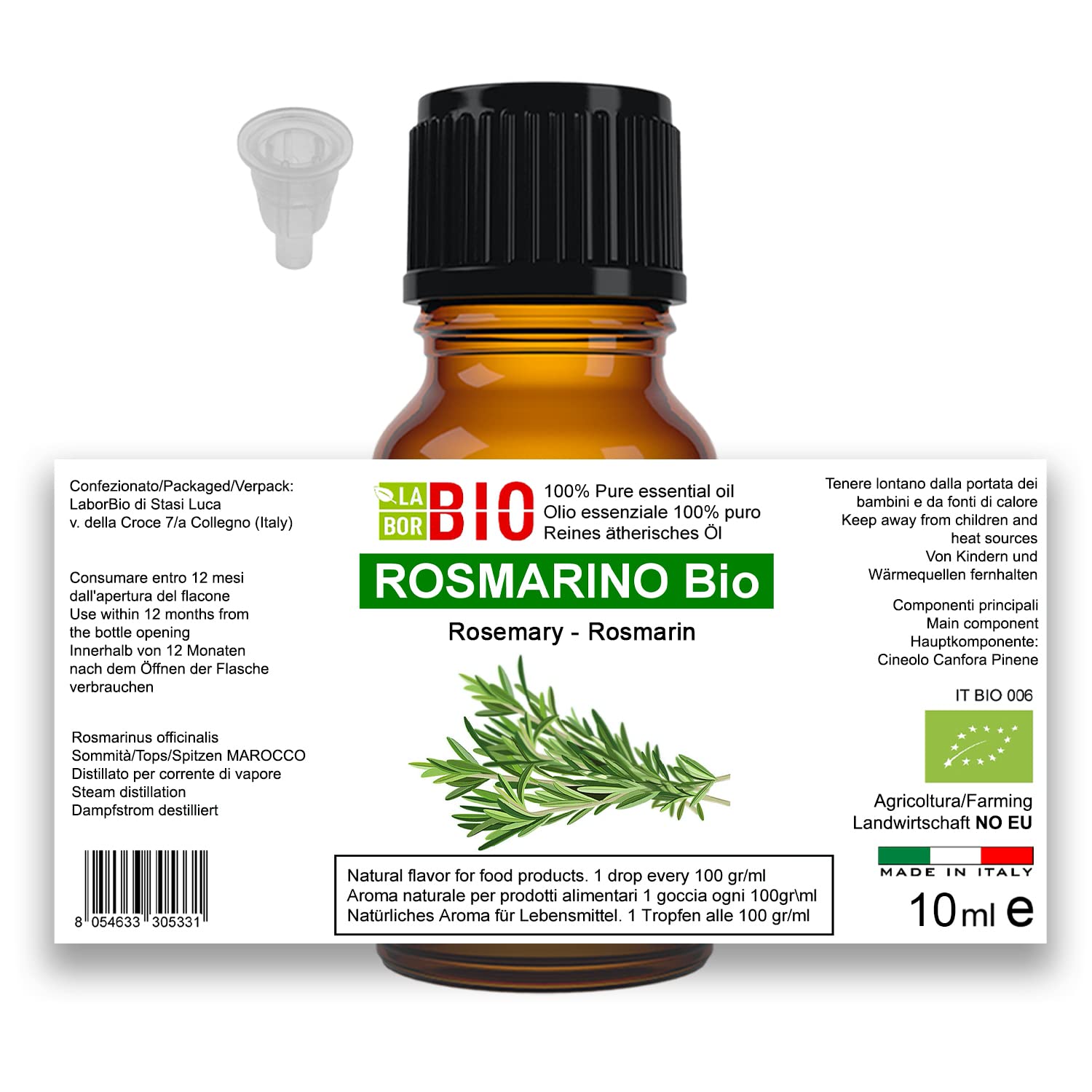 Rozmarynowy Olejek Eteryczny Bio - 100% Czysty i Naturalny 10 ml - Aromaterapia Terapeutyczny Kosmetyk - Laborbio